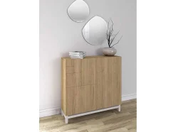 Sapateiro/Móvel Organização - H90Cm X L90Cm X P27Cm Carvalho Dourado Pernas Branco - Copenhague