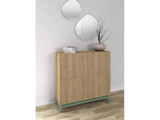 Sapateiro/Móvel Organização - H90Cm X L90Cm X P27Cm Carvalho Dourado Pernas Verde - Copenhague