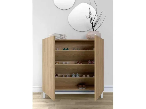 Sapateiro/Móvel Organização - H90Cm X L90Cm X P27Cm Carvalho Dourado Pernas Branco - Copenhague