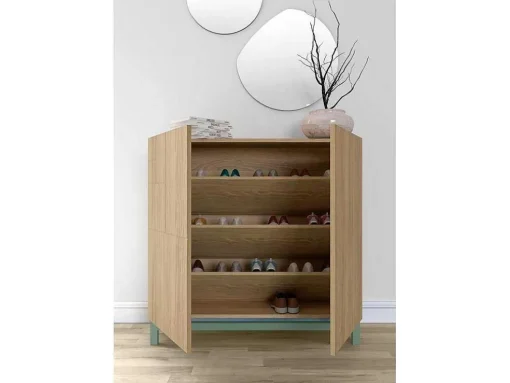 Sapateiro/Móvel Organização - H90Cm X L90Cm X P27Cm Carvalho Dourado Pernas Verde - Copenhague