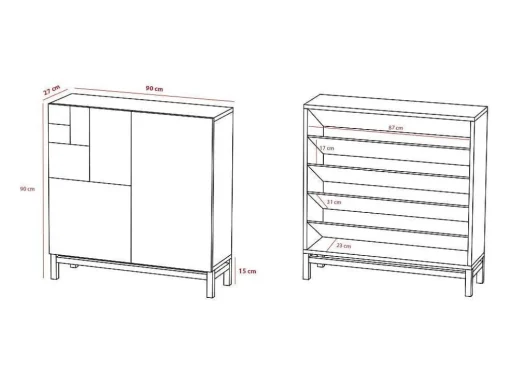 Sapateiro/Móvel Organização - H90Cm X L90Cm X P27Cm Nogueira Clara Pernas Cinza - Copenhague