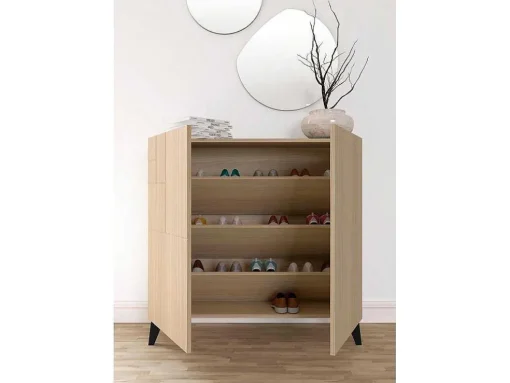 Sapateiro/Móvel Organização - H87Cm X L90Cm X P27Cm Nogueira Clara Pernas Preto - Bergen