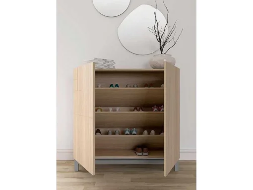 Sapateiro/Móvel Organização - H90Cm X L90Cm X P27Cm Nogueira Clara Pernas Cinza - Copenhague