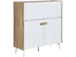 Secretária Com 3 Portas Mdf E Metal Cor Natural E Branco - Derelis