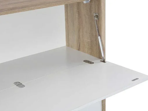 Secretária Com 3 Portas Mdf E Metal Cor Natural E Branco - Derelis