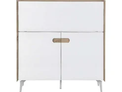 Secretária Com 3 Portas Mdf E Metal Cor Natural E Branco - Derelis