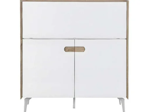 Secretária Com 3 Portas Mdf E Metal Cor Natural E Branco - Derelis