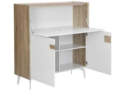 Secretária Com 3 Portas Mdf E Metal Cor Natural E Branco - Derelis