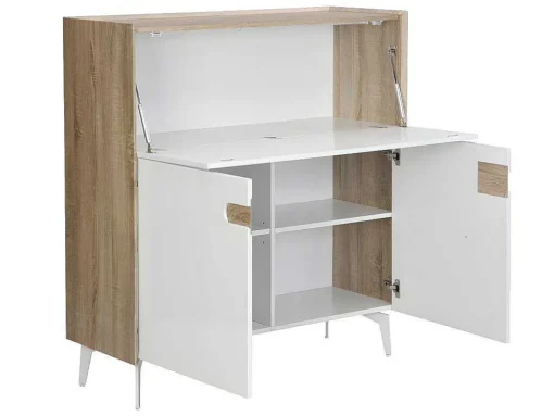 Secretária Com 3 Portas Mdf E Metal Cor Natural E Branco - Derelis