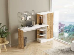 Secretária Com Armário De Arrumação Cor Natural E Branco - Milaria