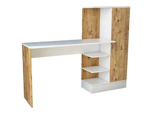 Secretária Com Armário De Arrumação Cor Natural E Branco - Milaria