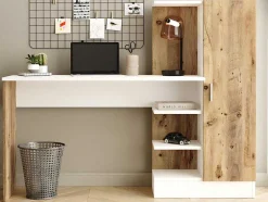 Secretária Com Armário De Arrumação Cor Natural E Branco - Milaria