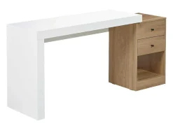 Secretária Extensivel Com 2 Gavetas E 1 Nicho Branco E Carvalho - Evan