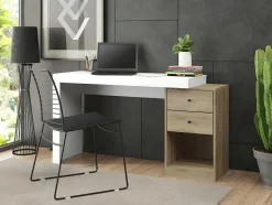 Secretária Extensivel Com 2 Gavetas E 1 Nicho Branco E Carvalho - Evan
