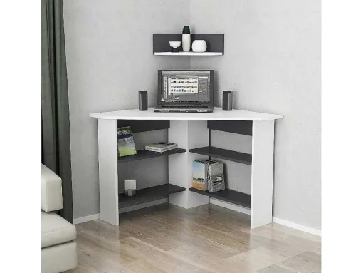 Secretária Mila, Branco, Antracite, 90X90X90 Cm, Epikasa