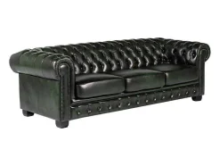 Sofá 4 Lugares 100% Pele Verde Escuro Estilo Chesterfield - Brenton