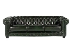 Sofá 4 Lugares 100% Pele Verde Escuro Estilo Chesterfield - Brenton