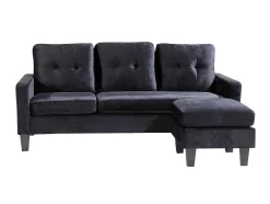 Sofá + Pufe Conversivel Em Chaise Longue 184X131 Cm 3 Lugares Cor Preta