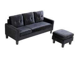 Sofá + Pufe Conversivel Em Chaise Longue 184X131 Cm 3 Lugares Cor Preta