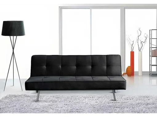 Sofá Cama 2 Lugares Em Veludo Ainhoa Clic Clac 175X74Cm Preto