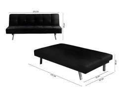 Sofá Cama 2 Lugares Em Veludo Ainhoa Clic Clac 175X74Cm Preto