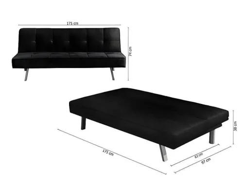 Sofá Cama 2 Lugares Em Veludo Ainhoa Clic Clac 175X74Cm Preto