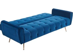 Sofá Cama Clic Calc De 3 Lugares Em Veludo Azul Escuro - Polani