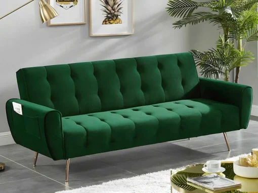 Sofá Cama Clic Calc De 3 Lugares Em Veludo Cinzento Escuro - Polani