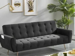 Sofá Cama Clic Calc De 3 Lugares Em Veludo Cinzento Escuro - Polani