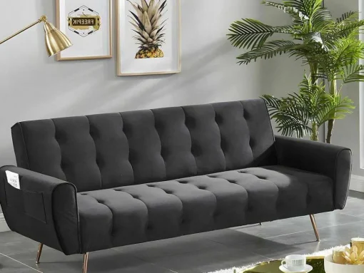 Sofá Cama Clic Calc De 3 Lugares Em Veludo Cinzento Escuro - Polani