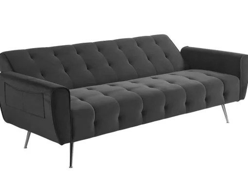 Sofá Cama Clic Calc De 3 Lugares Em Veludo Cinzento Escuro - Polani