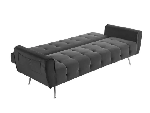 Sofá Cama Clic Calc De 3 Lugares Em Veludo Cinzento Escuro - Polani