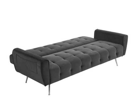 Sofá Cama Clic Calc De 3 Lugares Em Veludo Cinzento Escuro - Polani