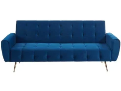 Sofá Cama Clic Calc De 3 Lugares Em Veludo Azul Escuro - Polani