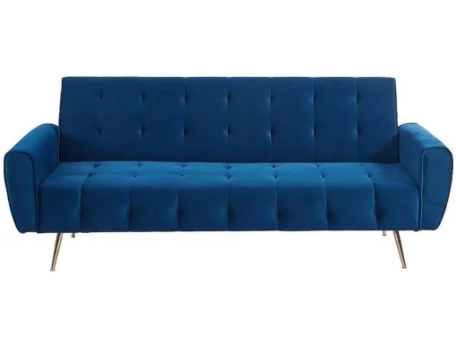 Sofá Cama Clic Calc De 3 Lugares Em Veludo Azul Escuro - Polani