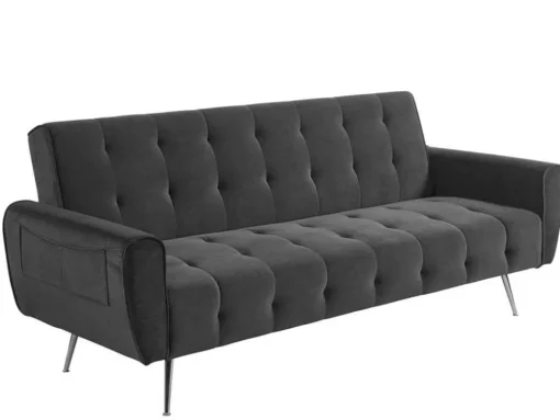 Sofá Cama Clic Calc De 3 Lugares Em Veludo Cinzento Escuro - Polani