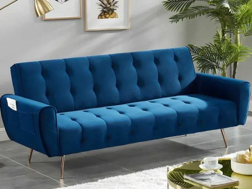 Sofá Cama Clic Calc De 3 Lugares Em Veludo Cinzento Escuro - Polani