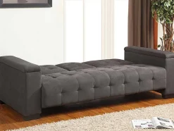 Sofá Cama Clic Clac De 3 Lugares Em Microfibra Com Mesinha De Centro Rebatível Cinzento - Devonshire