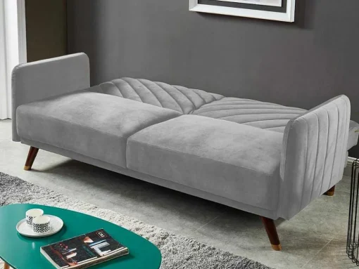 Sofá Cama De 3 Lugares Convertivel Em Cama Em Veludo Cinzento Claro - Joris