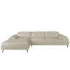 Sofá Chaise Longue Em Couro De Vaca Cinzento Taupe 6149