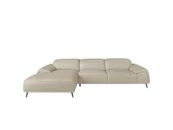 Sofá Chaise Longue Em Couro De Vaca Cinzento Taupe 6149