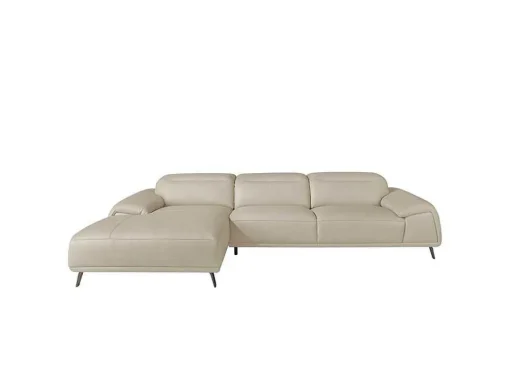 Sofá Chaise Longue Em Couro De Vaca Cinzento Taupe 6149