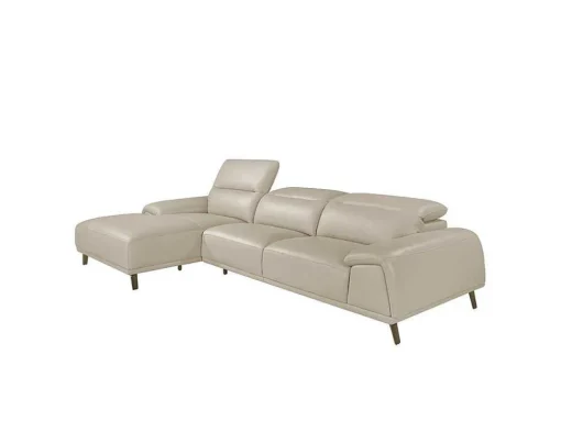 Sofá Chaise Longue Em Couro De Vaca Cinzento Taupe 6149