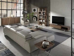 Sofá Chaise Longue Em Couro De Vaca Cinzento Taupe 6149