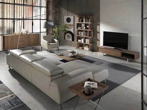Sofá Chaise Longue Em Couro De Vaca Cinzento Taupe 6149
