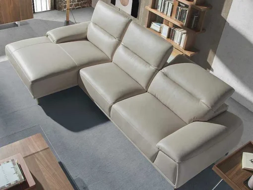 Sofá Chaise Longue Em Couro De Vaca Cinzento Taupe 6149