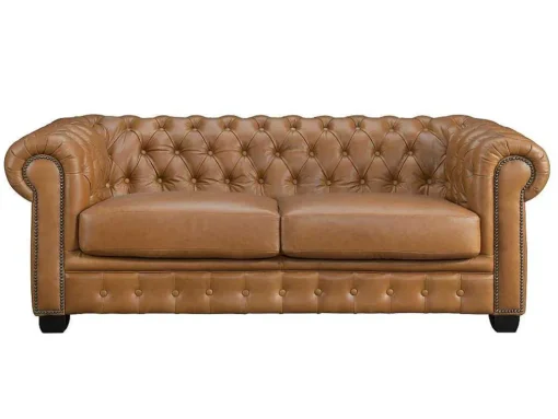 Sofá Chesterfield 3 Lugares Brenton 100% Pele De Bufalo Superior Cor Caramelo Vintage