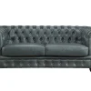 Sofá Chesterfield 3 Lugares Brenton 100% Pele De Bufalo Superior Cor Verde-Acinzentado