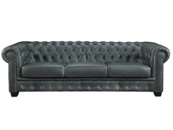 Sofá Chesterfield 4 Lugares Brenton 100% Pele De Bufalo Superior Cor Verde-Acinzentado