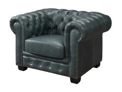 Sofá Chesterfield 3+2+1 Lugares Brenton 100% Pele De Bufalo Superior Cor Verde-Acinzentado